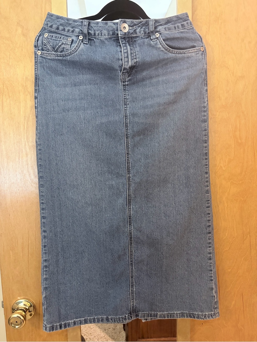 Classic High-Waist Denim Midi Skirt